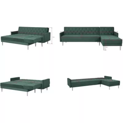 Canapé d'angle réversible 3 places ISTANA -Velours Vert- - - L 286 x P 169 x H 80 cm