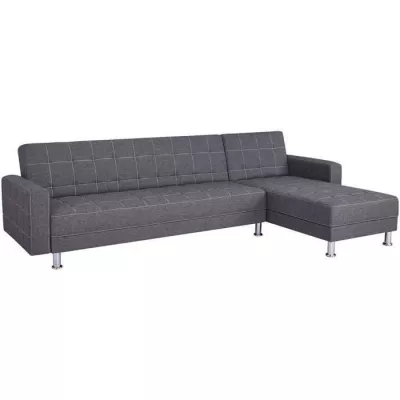 Canapé d'angle convertible 3 places réversible - Tissu gris foncé avec coutures blanches - Pieds acier - L277xP157xH80 cm - I