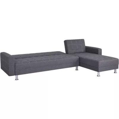 Canapé d'angle convertible 3 places réversible - Tissu gris foncé avec coutures blanches - Pieds acier - L277xP157xH80 cm - I