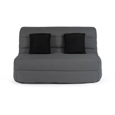 Banquette BZ Dunlopillo - Tissu Gris - 140 x 190 cm - Matelas 12cm - 2 coussins noir