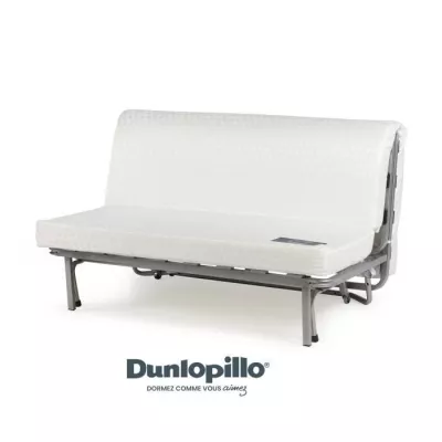 Banquette BZ Dunlopillo - Tissu Gris - 140 x 190 cm - Matelas 12cm - 2 coussins noir