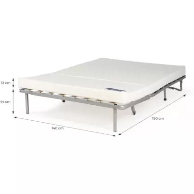 Banquette BZ Dunlopillo - Tissu Gris - 140 x 190 cm - Matelas 12cm - 2 coussins noir