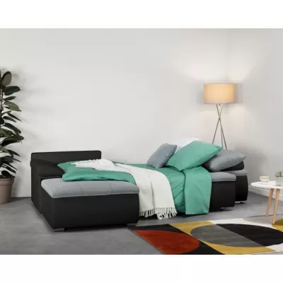 Canapé d'angle réversible convertible 3 places+Coffre - Simili noir et tissu gris - L 274 x P 184 cm - CELINA - Fabriqué en U