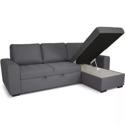 Canapé d'angle convertible réversible CATHY 3 places - Tissu Gris - L 242 x P 155 x H 85 cm