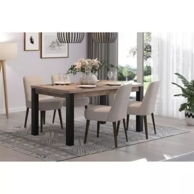 Fixed dining table EMILE 6 people - Melamine chene brown tobacco and matt black - L160 x P90 x H77 cm - TRENDTEAM