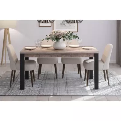 Fixed dining table EMILE 6 people - Melamine chene brown tobacco and matt black - L160 x P90 x H77 cm - TRENDTEAM