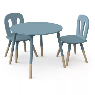 Set 1 table + 2 chaises FIRMIANA - style scandinave - coloris : bleu orage & bois naturel - DEMEYERE