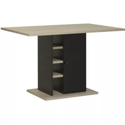 Table a manger rectangulaire avec rangement 1 porte - Décor chene et noir - OXFORD - L 120 x P 80 x H 75 cm