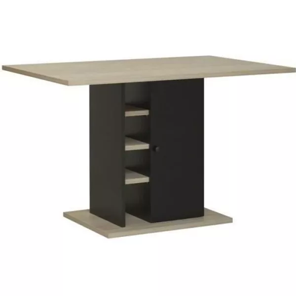 Table a manger rectangulaire avec rangement 1 porte - Décor chene et noir - OXFORD - L 120 x P 80 x H 75 cm