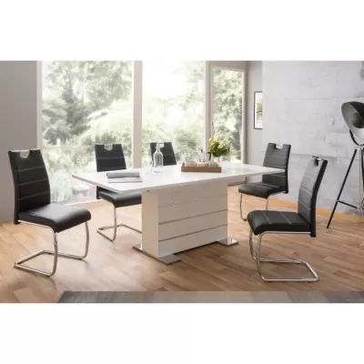 Table extensible 6-8 personnes - Rectangulaire - Panneaux de particules mélaminés- Mantova - Blanc et alu - L 160- 200 x P90 x