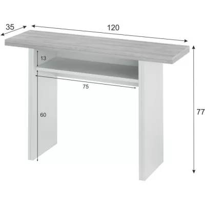 Table d'appoint extensible / console TAVOLO - Mélaminé gris béton - L 120 x P 35/70 x H 75/77 cm