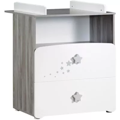 Baby Room Duo Nao: 120x60 Bed & Changing Dresser - White