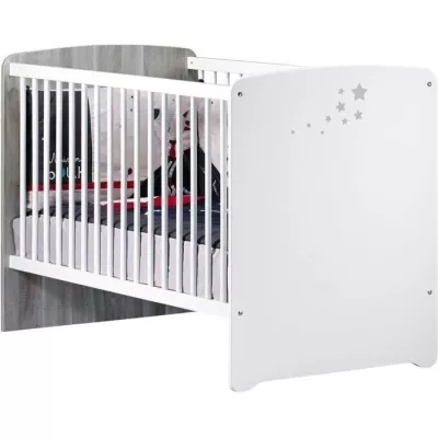 Chambre bébé duo Nao: lit 120x60, commode à langer - Blanc