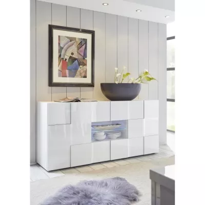 Stylish White Gloss Sideboard with 2 Doors & 2 Drawers - L181 x D43 x H84 cm