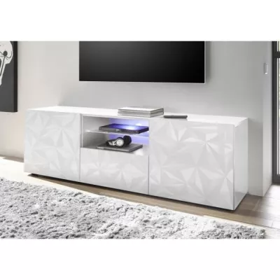 Meuble TV Blanc Laqué Brillant - Design Moderne - L 181 x P 43 x H 57cm