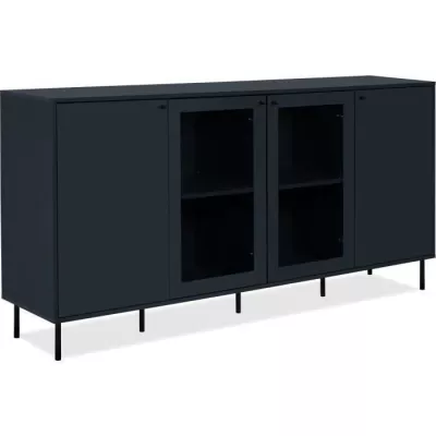 Buffet CARACAS - Décor bleu navy - 2 portes vitrées + 2 portes