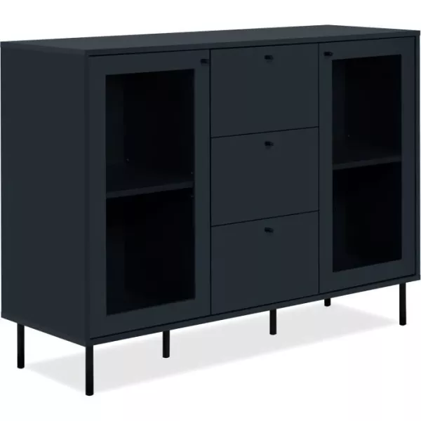 Buffet salle a manger CARACAS - Décor bleu navy - 2 portes vitrées + 3 tiroirs - L120 x H90 x P40 cm