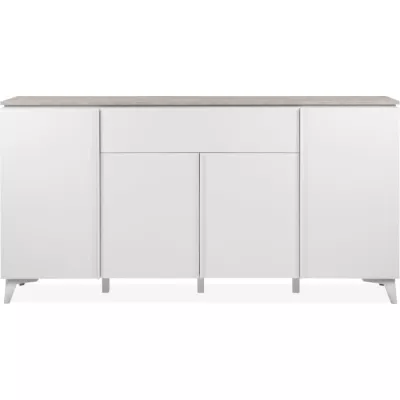 Buffet Bertrix 51A: Décor travertin / blanc - 4 portes et tiroir - 177 x 92 x 4