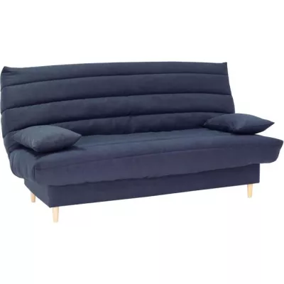 Canapé clic clac 3 places bleu foncé - Couchage 125x190 cm - Avec coussins