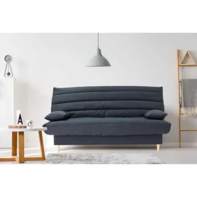 Clic clac 3 places gris - Couchage 125x190 cm - Avec coussins