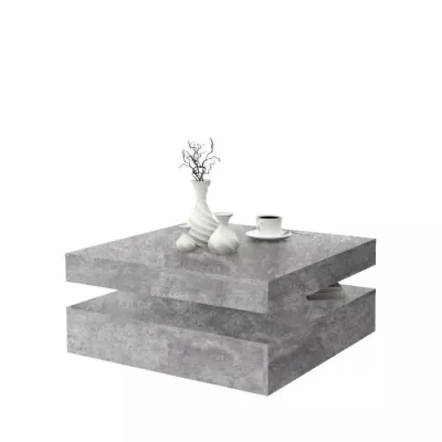 Table basse carrée pivotante en décor béton gris clair - Classique - L 78 x P 78 x H 35,4 cm