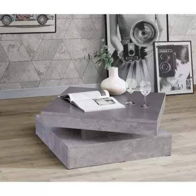 Table basse carrée pivotante en décor béton gris clair - Classique - L 78 x P 78 x H 35,4 cm