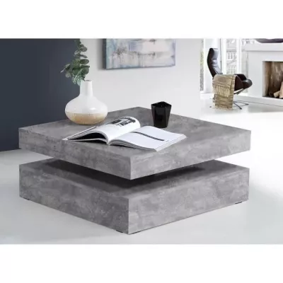 Table basse carrée pivotante en décor béton gris clair - Classique - L 78 x P 78 x H 35,4 cm