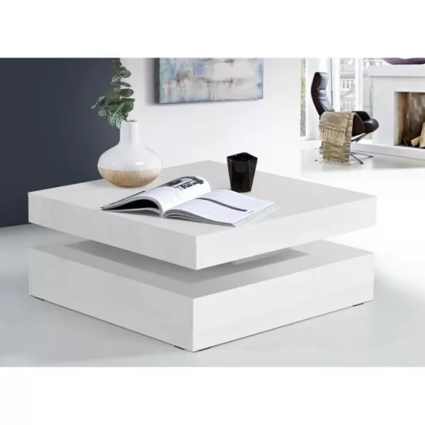 Rotary coffee table - Bright white square - 78 x 78 x 36 cm - COFFEE