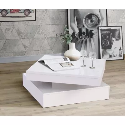 Rotary Coffee Table: Bright White Square - 78 x 78 x 36 cm