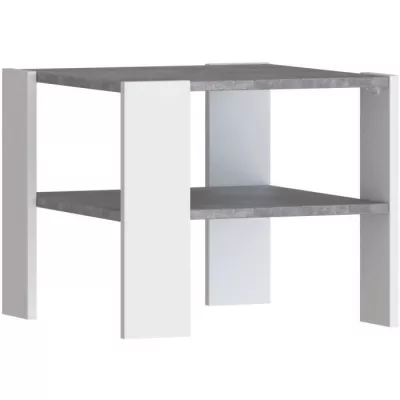 Table basse PILVI 2 Plateaux Blanc/Béton - Style contemporain - L 55 x P 55 x H 45 cm