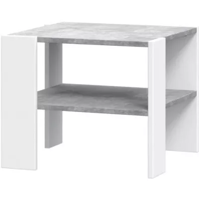 Table basse PILVI 2 Plateaux Blanc/Béton - Style contemporain - L 55 x P 55 x H 45 cm