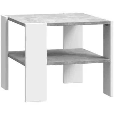 Table basse PILVI 2 Plateaux Blanc/Béton - Style contemporain - L 55 x P 55 x H 45 cm