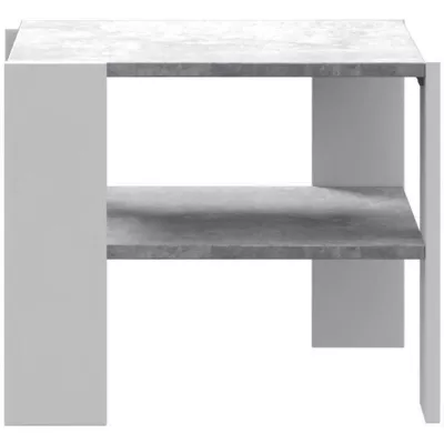 Table basse PILVI 2 Plateaux Blanc/Béton - Style contemporain - L 55 x P 55 x H 45 cm