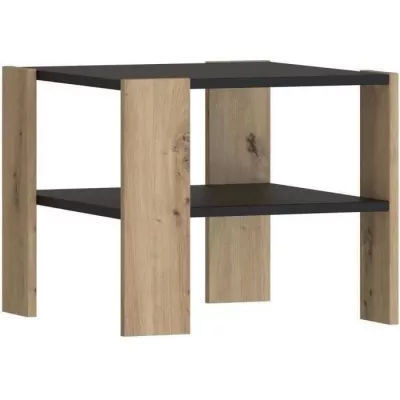 Stylish PILVI Coffee Table with 2 Trays - Oak & Black - L 55 x D 55 x H 45 cm