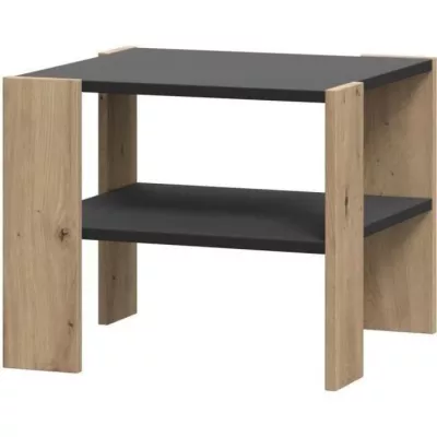 Stylish PILVI Coffee Table with 2 Trays - Oak & Black - L 55 x D 55 x H 45 cm