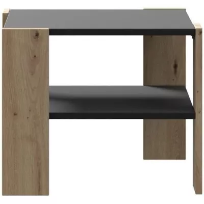 Stylish PILVI Coffee Table with 2 Trays - Oak & Black - L 55 x D 55 x H 45 cm