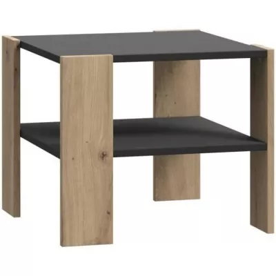 Stylish PILVI Coffee Table with 2 Trays - Oak & Black - L 55 x D 55 x H 45 cm