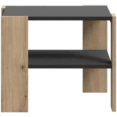 Stylish PILVI Coffee Table with 2 Trays - Oak & Black - L 55 x D 55 x H 45 cm