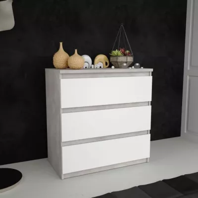 Commode CHELSEA 3 Tiroirs - Blanc/Béton Clair - Plus Responsable