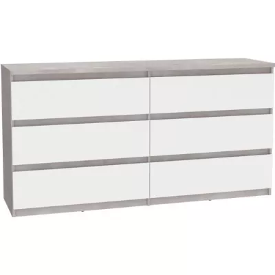 Commode CHELSEA 6 Tiroirs Blanc/Béton Clair - Style Moderne - Certifié FSC® 100%