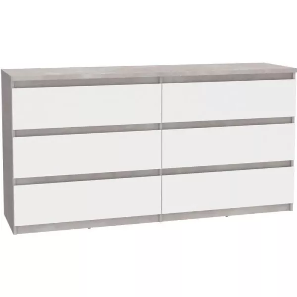 Commode CHELSEA 6 Tiroirs - Couleur blanc/béton clair - L 154 x P 42,2 x H 79,9 cm