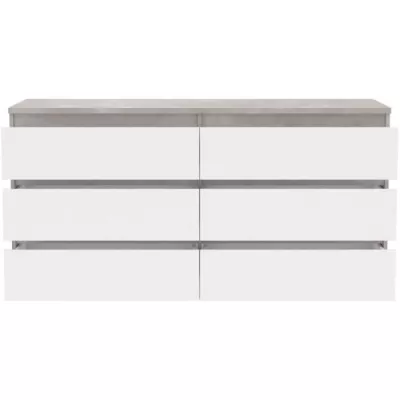 Commode CHELSEA 6 Tiroirs Blanc/Béton Clair - Style Moderne - Certifié FSC® 100%