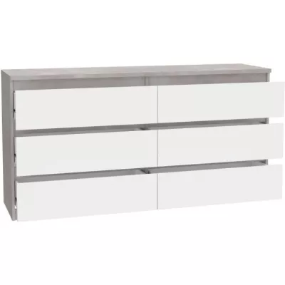 Commode CHELSEA 6 Tiroirs Blanc/Béton Clair - Style Moderne - Certifié FSC® 100%