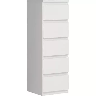 Commode CHELSEA 5 tiroirs - Décor blanc mat - Pratique et élégante