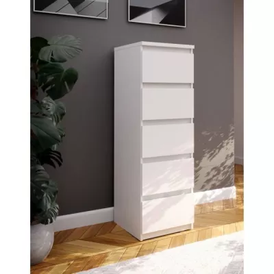 Commode CHELSEA 5 tiroirs - Décor blanc mat - Pratique et élégante