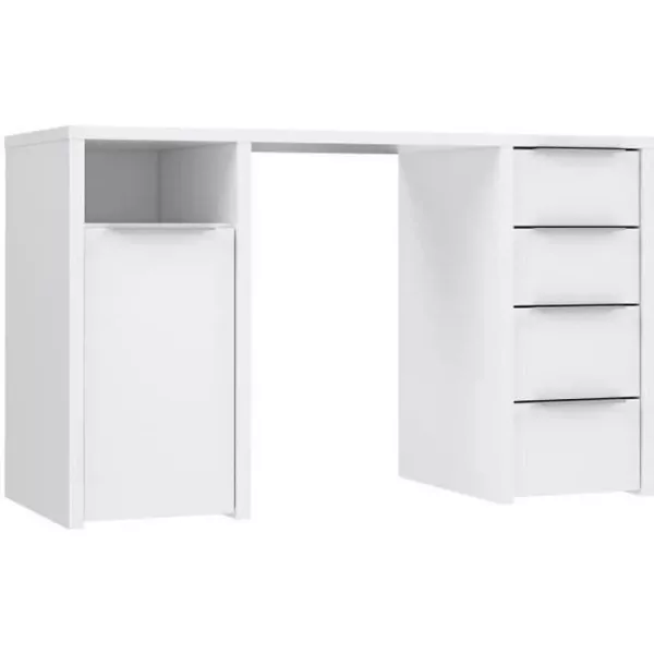 BILBAO Bureau 1 porte 4 tiroirs - Décor papier blanc - L 125 x P 50 x H 75 cm