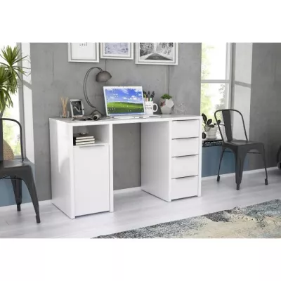 Bureau BILBAO 1 porte 4 tiroirs - Décor papier blanc - Certifié FSC®