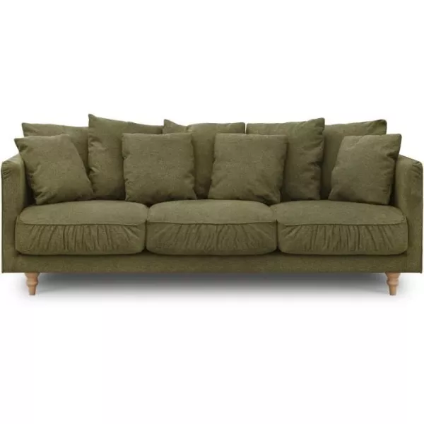 Canapé fixe 4 places CONSTANCE - Tissu vert - Pied en bois massif - L 212 x H 87 x P 93 cm