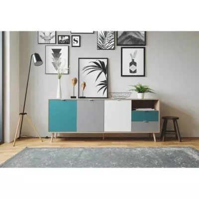 Buffet scandinave CUBA - chêne sonoma/blanc - 3 portes - 180cm