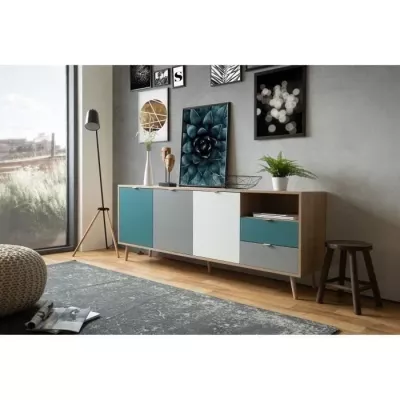 Buffet scandinave CUBA - chêne sonoma/blanc - 3 portes - 180cm